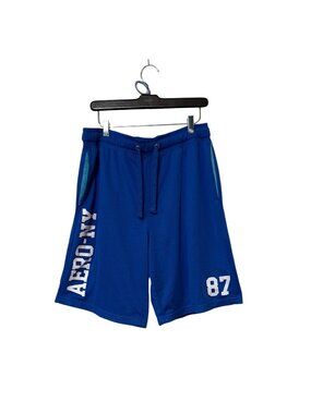 Aeropostale Mens Blue Athletic Mesh Shorts Size L With Aero-NY & 87 Print